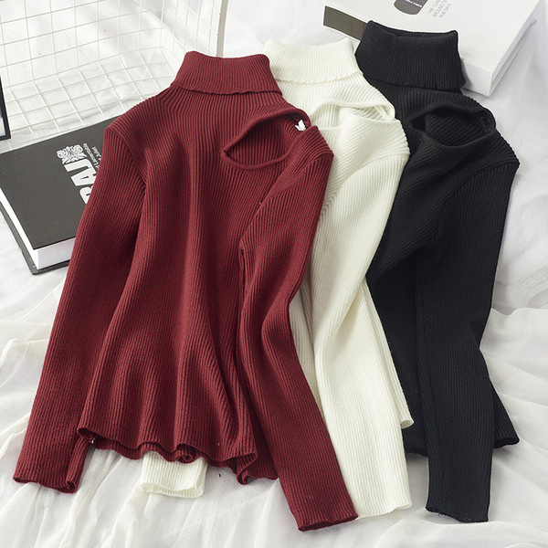 Pulover de dama tricotat iarna cu guler polo in mai multe culori