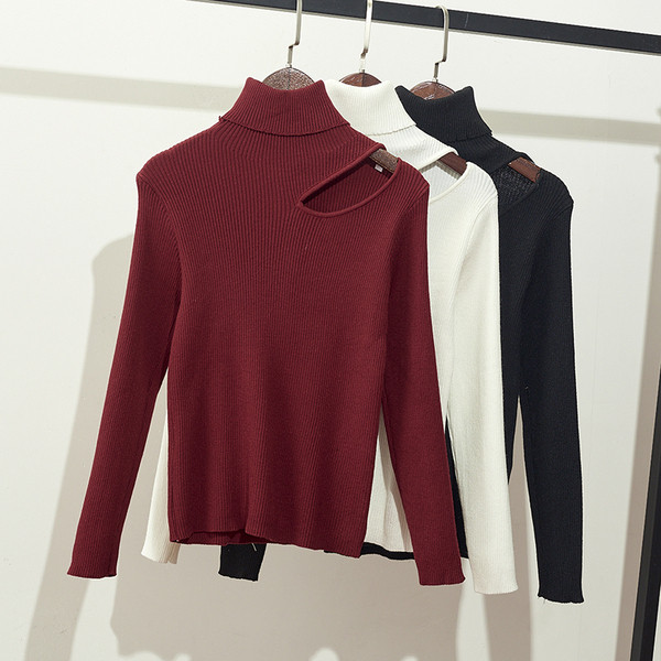 Pulover de dama tricotat iarna cu guler polo in mai multe culori