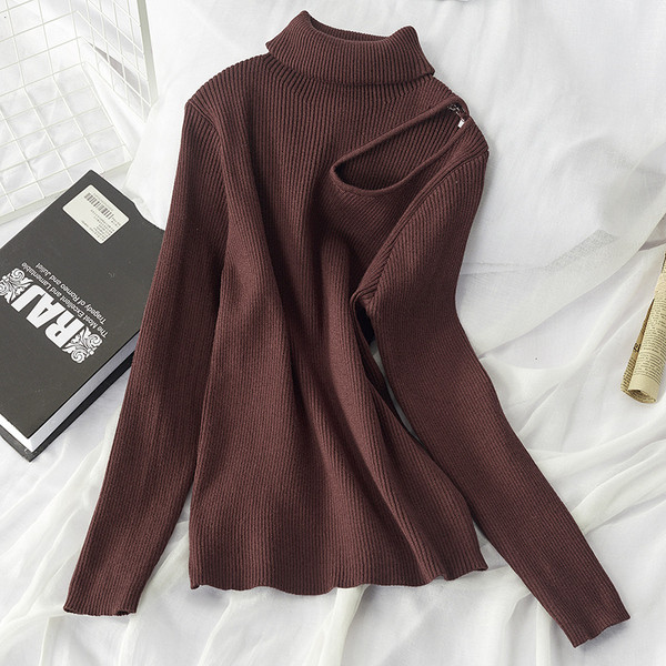 Pulover de dama tricotat iarna cu guler polo in mai multe culori