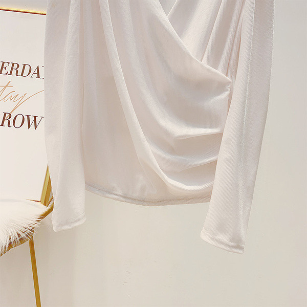 Cămașă retro de catifea de damă, elegantă, cu decolteu în V, în alb-negru