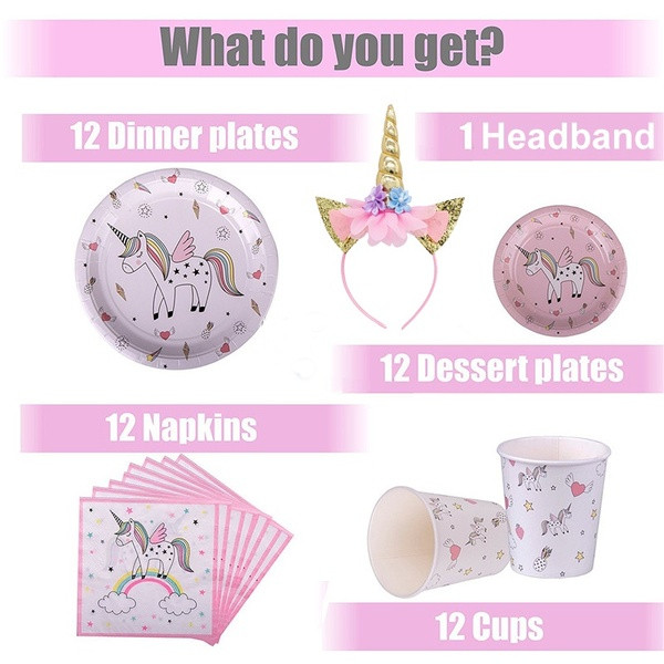 Set de 110 piese decor pentru petrecere pentru o zi de nastere - tema unicorn