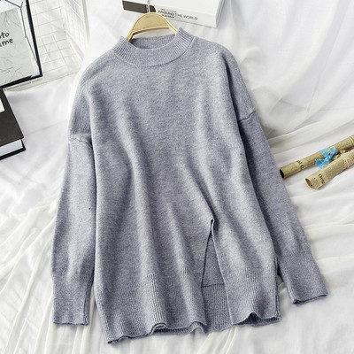 Pulover de iarnă de damă cu model cu fante largă cu decolteu rotund