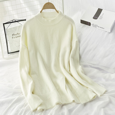 Pulover de iarnă de damă cu model cu fante largă cu decolteu rotund