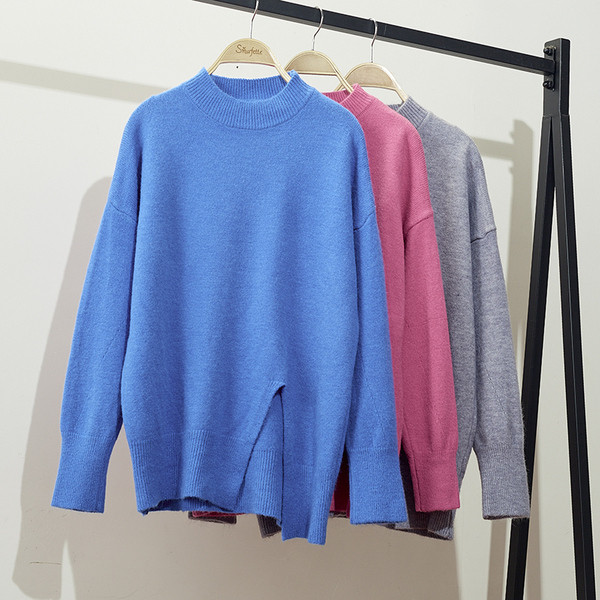 Pulover de iarnă de damă cu model cu fante largă cu decolteu rotund