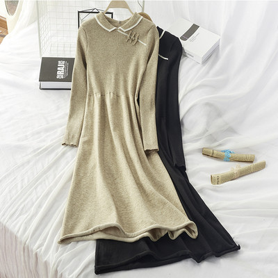 Rochie de dama toamna-iarna cu maneci lungi in negru, rosu si bej