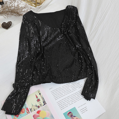 Bluză de damă modernă în trei culori cu paiete și decolteu în V