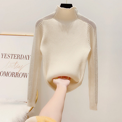 Pulover de dama cu guler inalt si particule stralucitoare