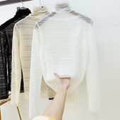 Cămașă modernă de șifon de damă cu guler înalt în alb, negru și bej