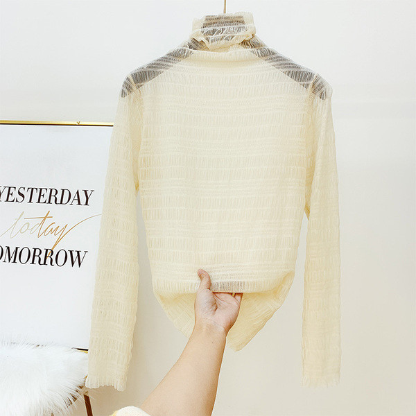 Cămașă modernă de șifon de damă cu guler înalt în alb, negru și bej