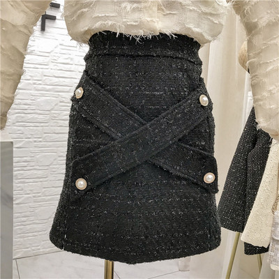 Fusta de dama moderna cu nasturi - talie inalta in negru si albastru