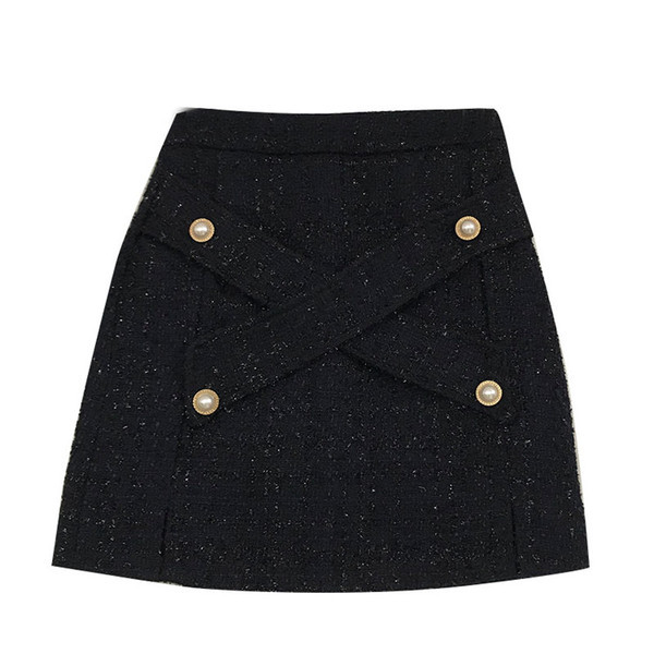 Fusta de dama moderna cu nasturi - talie inalta in negru si albastru