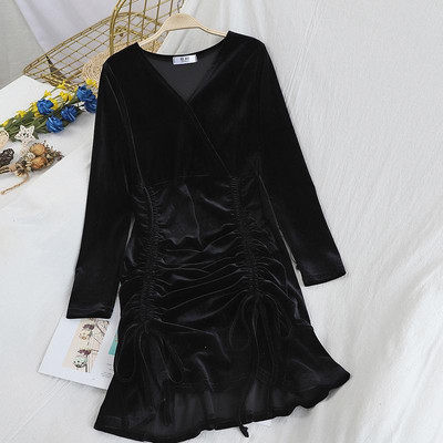 Rochie de dama din catifea cu cravate si decolteu in V