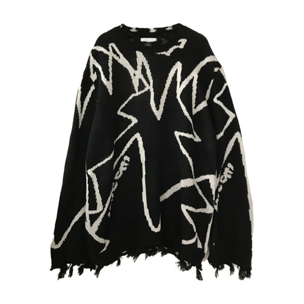 Pulover de dama de iarna in stil retro cu model si decolteu rotund in negru