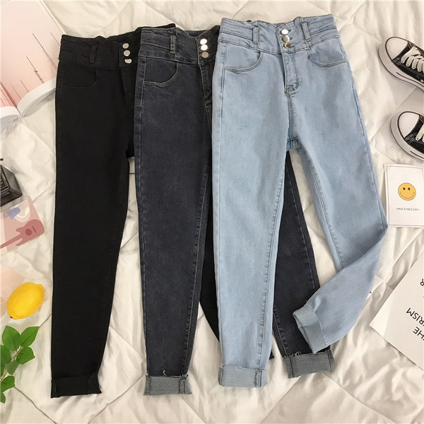 Blugi de dama la moda cu talie inalta si buzunare Model slim in mai multe culori