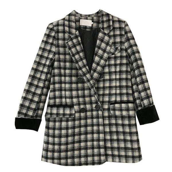 Palton de iarnă de damă în carouri cu nasturi în negru și gri