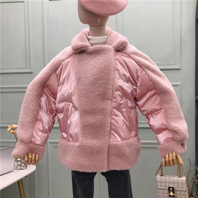 Geaca de iarna moderna de dama cu guler moale in alb, gri, roz si negru