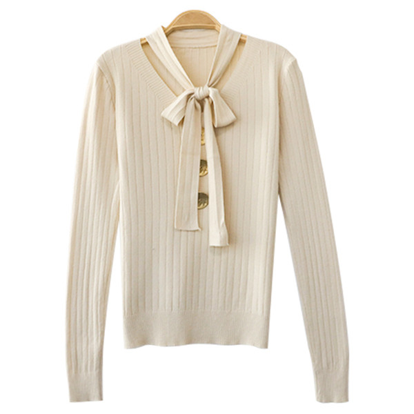 Pulover de dama in patru culori cu decolteu in V si sireturi