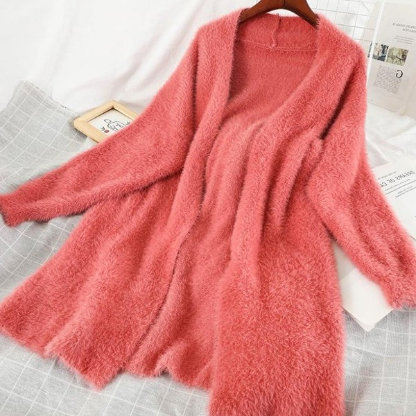 Cardigan de damă în roz și albastru cu decolteu în V