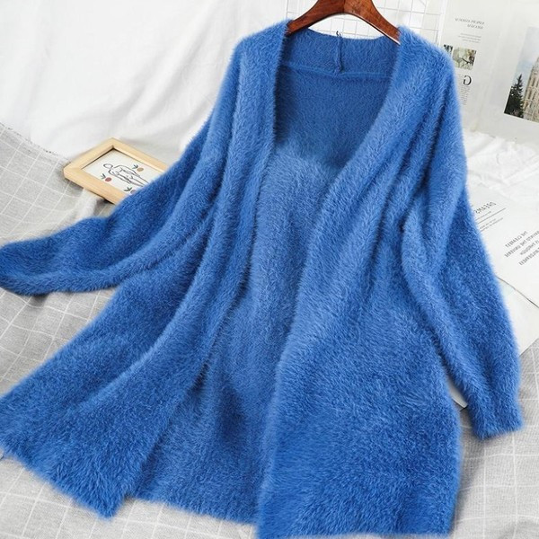 Cardigan de damă în roz și albastru cu decolteu în V