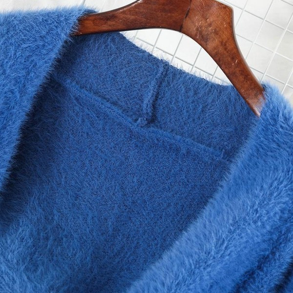 Cardigan de damă în roz și albastru cu decolteu în V