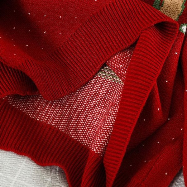 Pulover de dama de Craciun cu urs in rosu si albastru