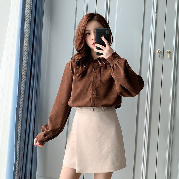 Camasa de dama model nou cu guler clasic din tul si cravate in maro si bej