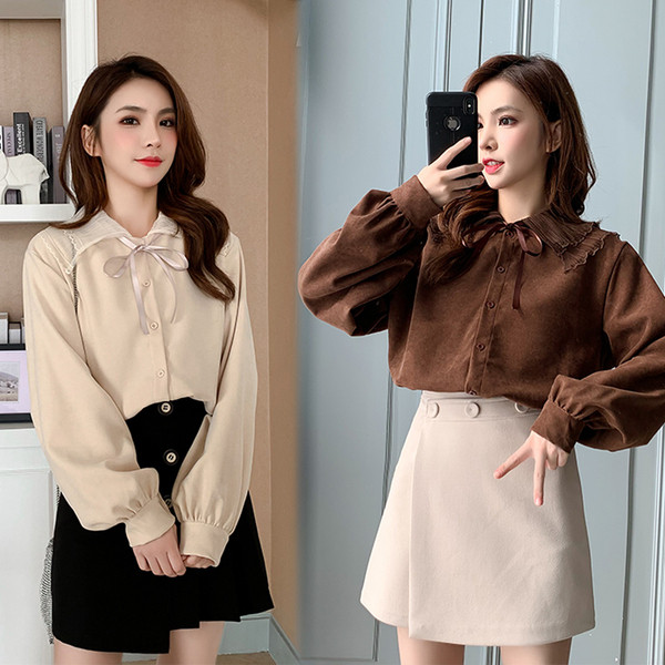 Camasa de dama model nou cu guler clasic din tul si cravate in maro si bej