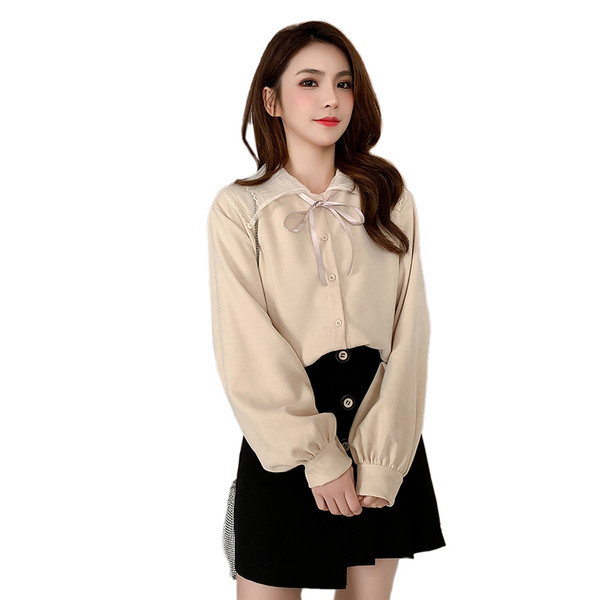 Camasa de dama model nou cu guler clasic din tul si cravate in maro si bej