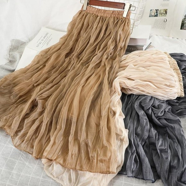 Fusta de dama moderna plisata cu talie elastica in cinci culori