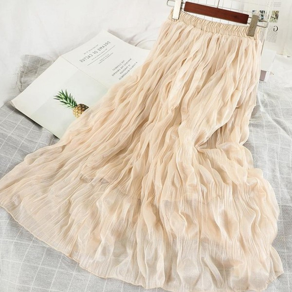 Fusta de dama moderna plisata cu talie elastica in cinci culori