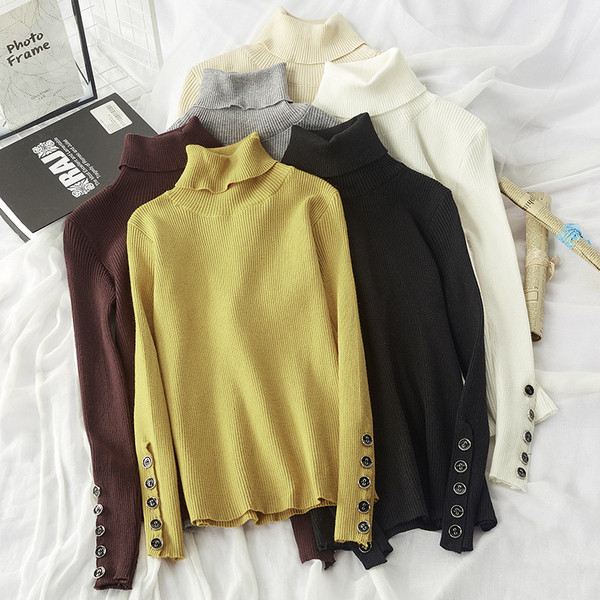 Polo de iarnă de damă cu nasturi la mâneci model montat în mai multe culori