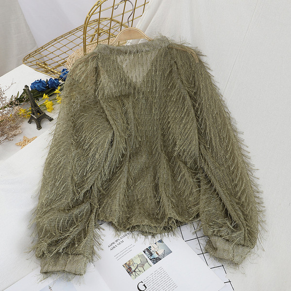 Cămașă modernă de damă în patru culori cu franjuri și nasturi