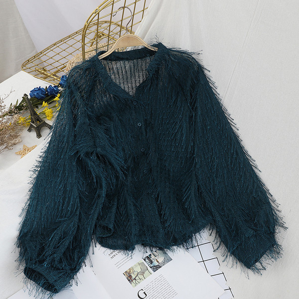 Cămașă modernă de damă în patru culori cu franjuri și nasturi