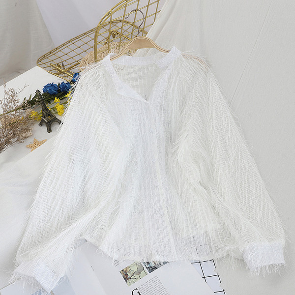 Cămașă modernă de damă în patru culori cu franjuri și nasturi