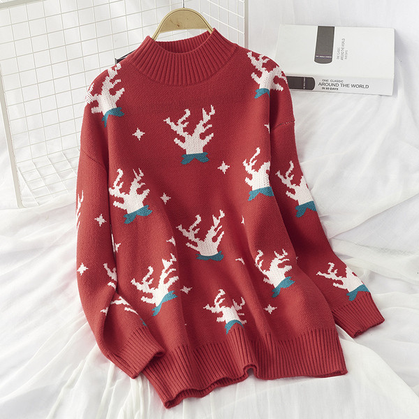 Pulover de dama de Craciun cu decolteu rotund model larg in mai multe culori