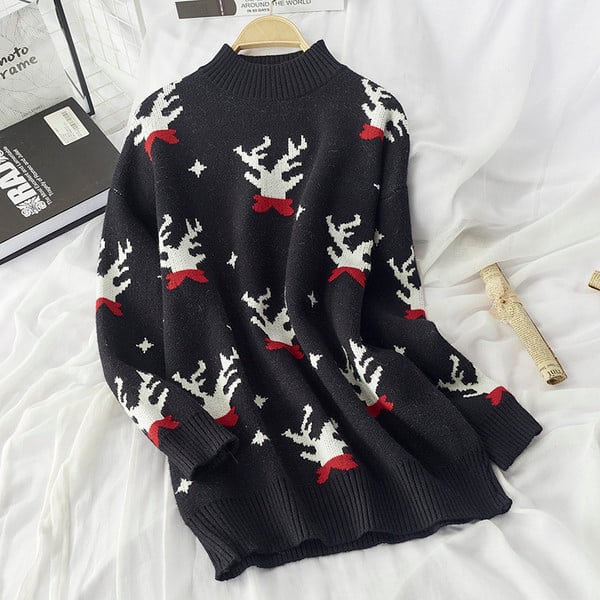 Pulover de dama de Craciun cu decolteu rotund model larg in mai multe culori