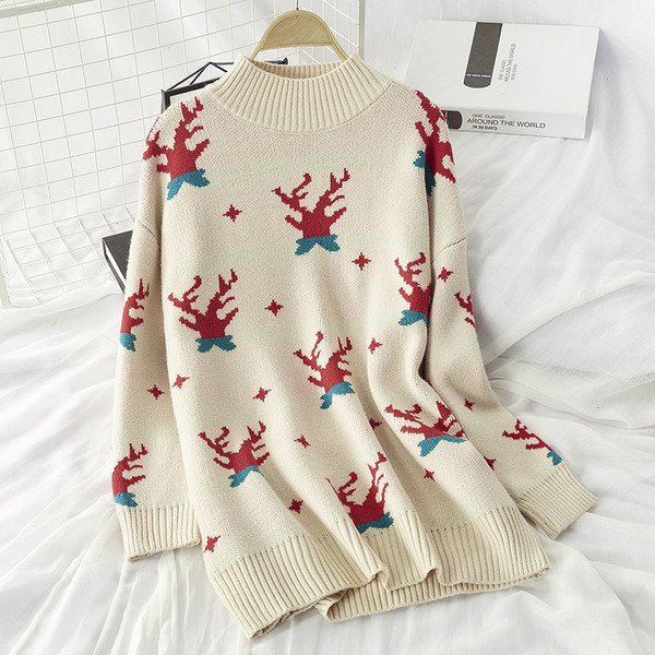 Pulover de dama de Craciun cu decolteu rotund model larg in mai multe culori