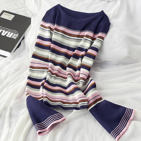 Bluză casual de damă în dungi cu mâneci lotus