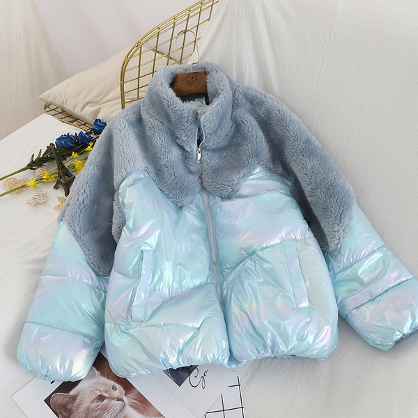 Geaca casual de dama in cinci culori cu guler inalt si puf