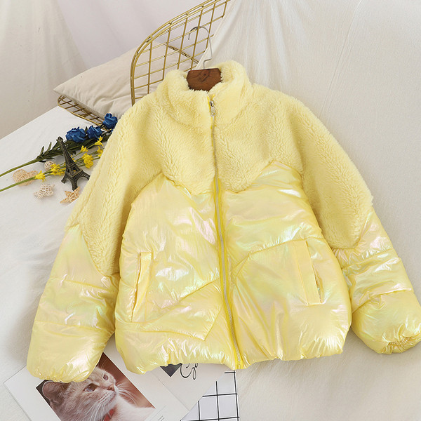 Geaca casual de dama in cinci culori cu guler inalt si puf