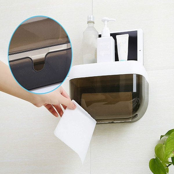 Suport pentru hârtie igienică din plastic rezistent la apă cu raft în negru, roz și alb