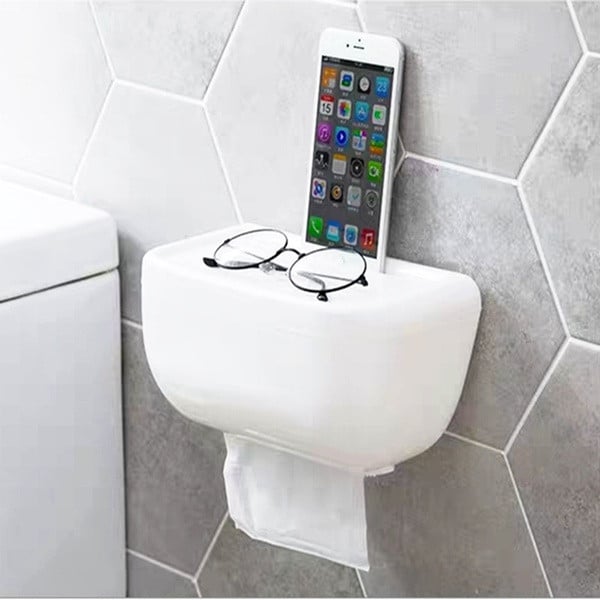 Suport pentru hârtie igienică din plastic rezistent la apă cu raft în negru, roz și alb