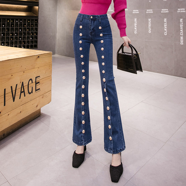 Blugi Charleston lungi de dama cu nasturi aurii