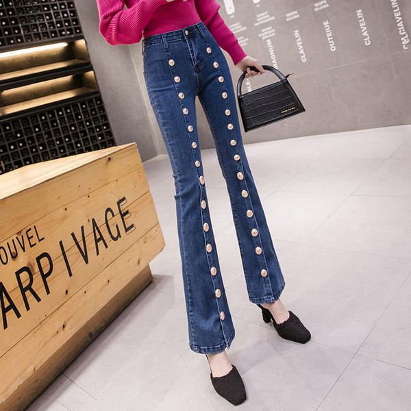 Blugi Charleston lungi de dama cu nasturi aurii