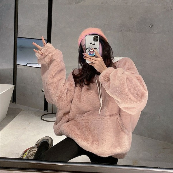 Hanorac de puf de damă în negru și roz, cu glugă și cravate