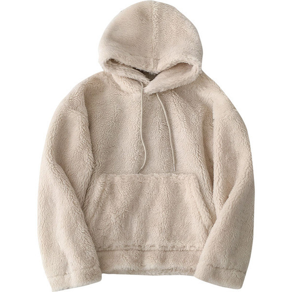 Hanorac de damă din puf de culoare bej cu buzunar și glugă