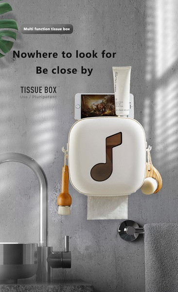 Dulap de baie multifunctional din plastic cu doua distributii si patru carlige alb cu nota muzicala