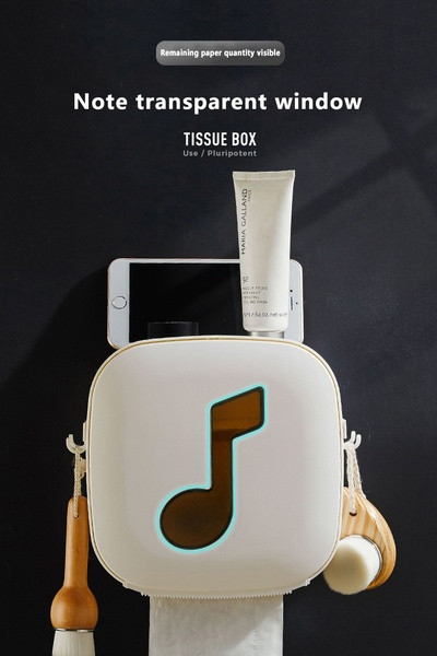 Dulap de baie multifunctional din plastic cu doua distributii si patru carlige alb cu nota muzicala