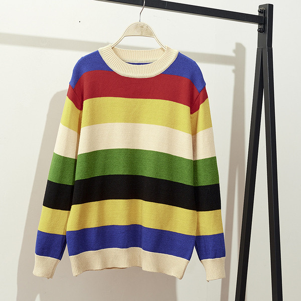 Pulover de damă cu dungi toamnă-iarnă cu decolteu rotund