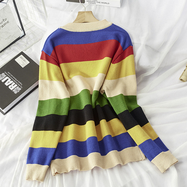 Pulover de damă cu dungi toamnă-iarnă cu decolteu rotund